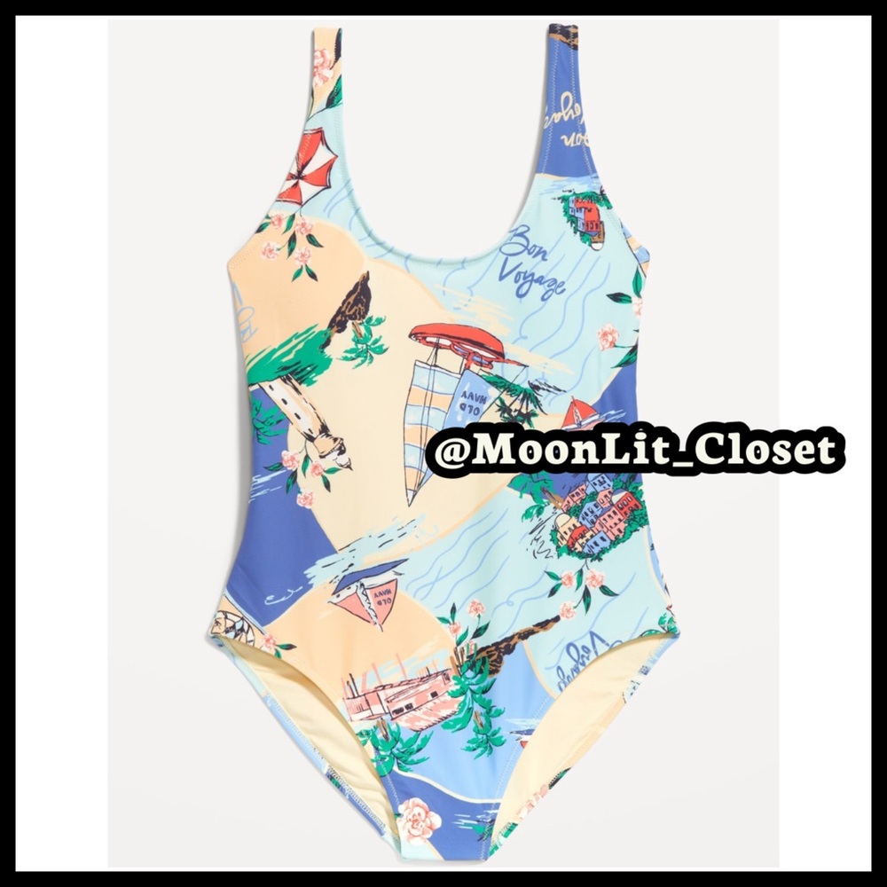 📦 Old Navy Matte One-Piece Swimsuit Beach Scene Plus Size 4X